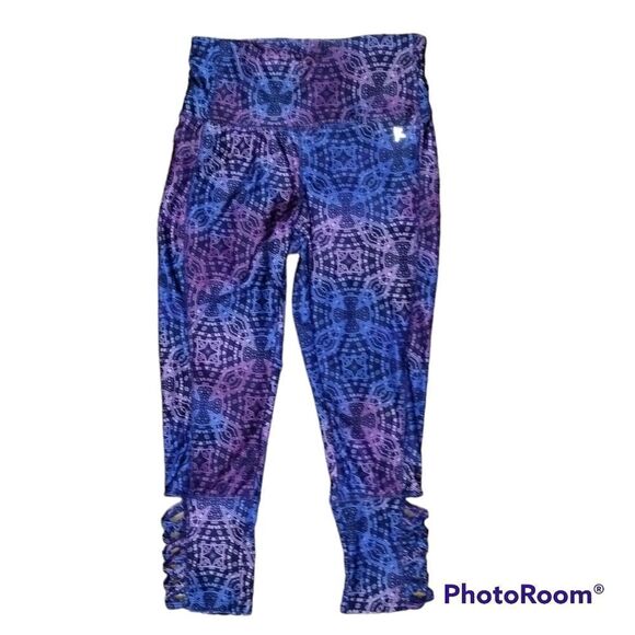 Danskin Workout Capri Lattice Leggings Blue Purple Sz S 4 6 - Picture 1 of 8